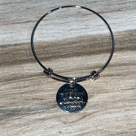 Teacher Sentimental Bangle Stackable Etched Bracelet Silver Tone Dangle Charm - Picture 1 of 7